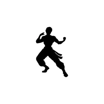 Karate player icon. Simple style karate lessons course poster background sy.. Stock Illustration