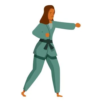 Karate practitioner performing a punch, wearing a green kimono and black belt Stock Illustration