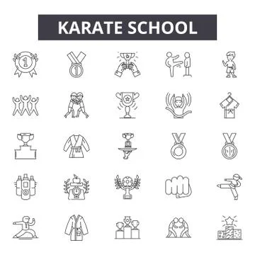 Karate school line icons for web and mobile design. Editable stroke signs Stock Illustration