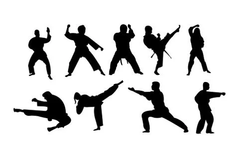Karate stances silhouettes 스톡 일러스트