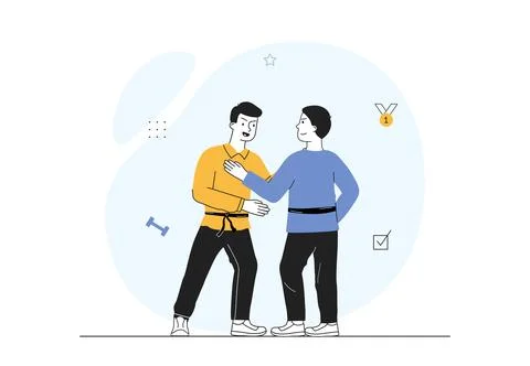 Karate training concept. Men practice martial arts. Athletes preparing for Illustrazione stock