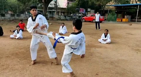 Karate training Stock Footage