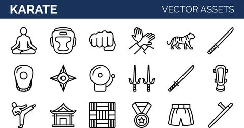 Karate Vector Assets - Martial Arts Equipment and Training Icons. Stock Illustration