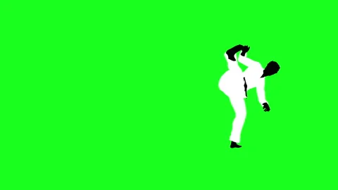 Karatek doing exercises. silhouette on green background Video stock 91825317