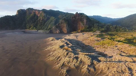 Karekare Beach flight showing the Waitakere ranges Stockbeeldmateriaal 101326124
