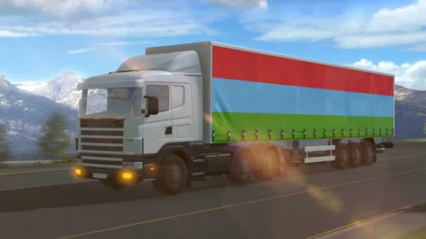 Karelia flag shown on the side of a large truck Stock Footage 122101557