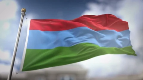 Karelia Flag Waving Slow Motion 3D Rendering Blue Sky Background - Seamless.. Stock Footage 75348194