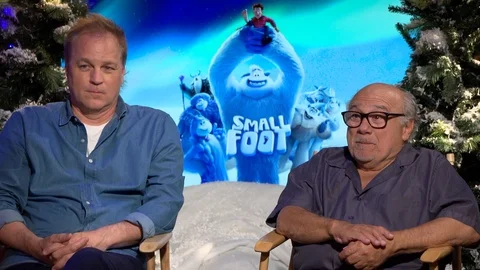 Karey Kirkpatrick and Danny Devito talk about their movie 'Smallfoot' - 2018 Stock Footage 101207964