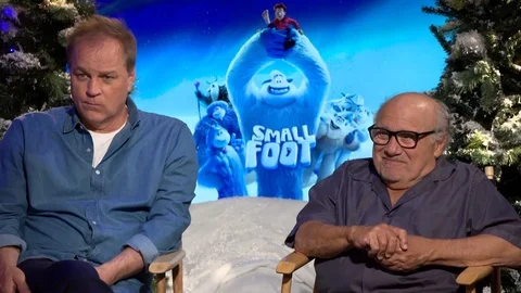 Karey Kirkpatrick and Danny Devito talk about their movie 'Smallfoot' - 2018 Stock Footage 101207980