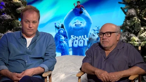 Karey Kirkpatrick and Danny Devito talk about their movie 'Smallfoot' - 2018 Stock Footage 101207982