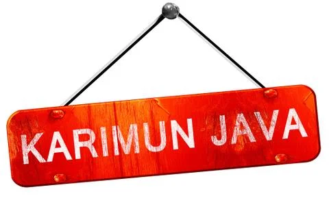 Karimun java, 3D rendering, a red hanging sign Illustrazione stock