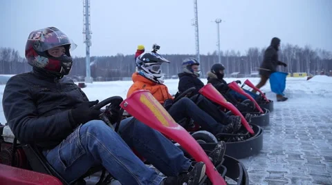 Karitng on the starting line camera shot from the bottom of Stock Footage 58158918