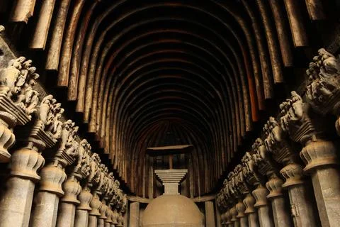 Karla Caves, Stone Pillars. Stock Photos