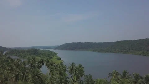 Karli River flowing through palm forests in Devbag, Malvan, Maharashtra Stock Footage 333190194