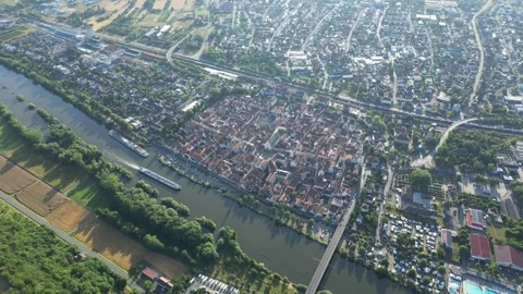 Karlstadt Old Town with river Main - Circle-Right-Clip Stock Footage 245481153