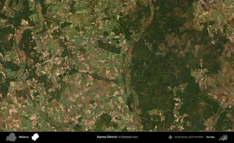 Karma District, Belarus. Sentinel-2 Mosaic. October 2021 Stock Illustration