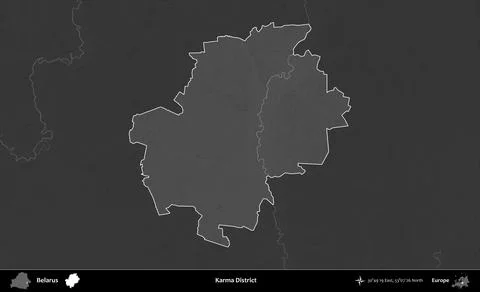 Karma District highlighted, Belarus. Grayscale Stock Illustration