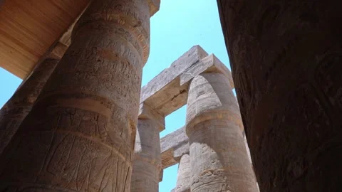 Karnak temple columns showing ancient egyptian hieroglyphs Stock Footage 310953894
