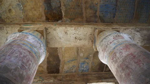 Karnak temple complex ceiling painting in blue color of star night landmark a Stock Footage 152233390