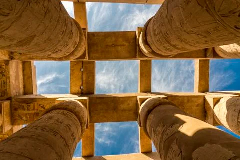 Karnak Temple Complex comprises a vast mix of decayed temples, chapels, pylon Stock Photos