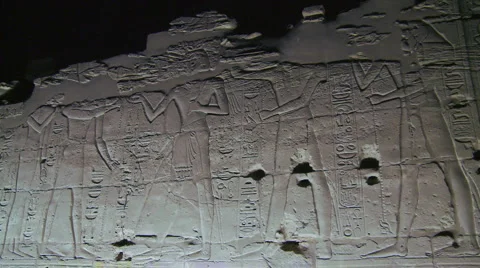 Karnak Temple Hieroglyphs Night Stock Footage 1095109