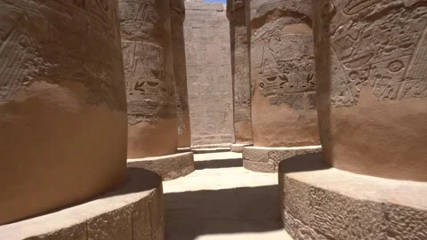 Karnak temple hypostyle hall columns showing ancient egyptian hieroglyphs Stock Footage 310953957