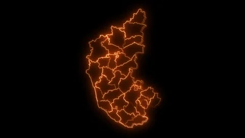 Karnataka Map with Districts Glowing Neon Outline India Animation 4K Stock Footage 330998608