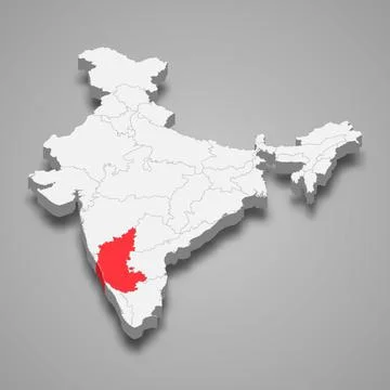 Karnataka state location within India 3d map Stock Illustration
