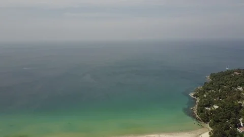 Karon Beach aerial panoramic view: beautiful tropical turquoise sea and jungle Stock Footage 72015193