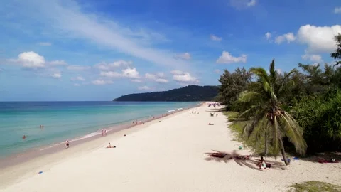 Karon beach, flying out of the trees to the sea, dron turquoise water, coastline Stock Footage 244939206