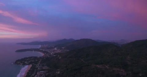 Karon &amp; Kata Viewpoint In Phuket Sunset Aerial Pan Drone Footage Stock Footage 63312111