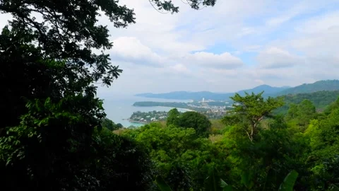 Karon view point from a drone, beautiful nature, trees, three beaches, Karon Stock Footage 247250954