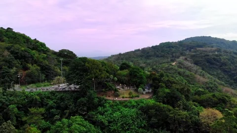 Karon View Point evening shooting, beautiful pink sky, green mountains and hills Stock Footage 246260954