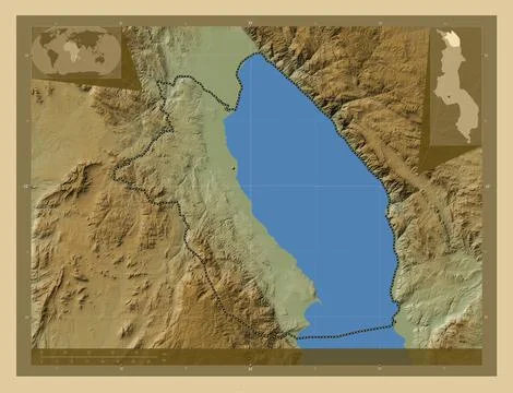 Karonga, Malawi. Colored elevation map with lakes and rivers イラスト素材