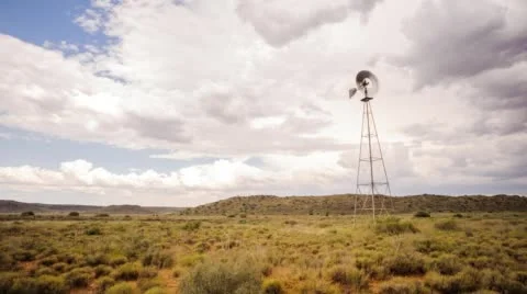 Karoo landscape with windmill Stock Footage 54267641