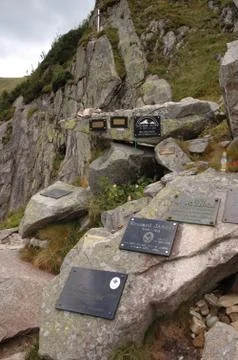 KARPACZ, POLAND - AUGUST 15: Symbolic cemetary on trail in Karkonosze mountai Stock Photos
