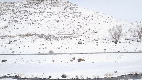 Kars view from window of a train, snowy plain, Sarikamis, Kars Stock Footage 293081467