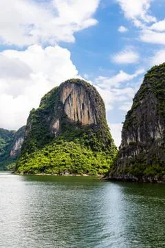 Karst formations in Halong Bay, Vietnam, in the gulf of Tonkin. Halong Bay is Stock Photos
