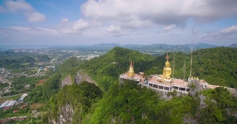 Karst Limestone Mountains And Tiger Temple Cave, Krabi Town, Thailand, Stock Footage 79048699