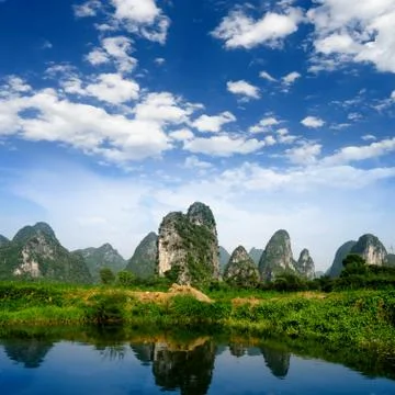 Karst mountain landscape and reflection Stock Photos
