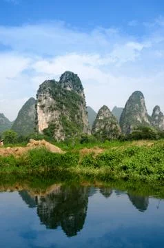 Karst mountain landscape and reflection Stock Photos