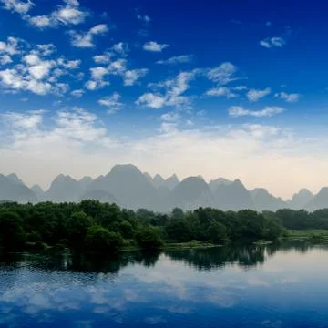 Karst mountain landscape and reflection Stock Photos