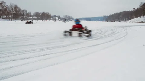 Kart racing on the frozen lake Stock Footage 59041021
