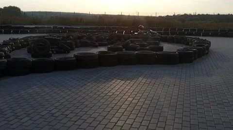 Karting track on the sunset by quadrocopter Stock Footage 67672812