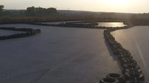 Karting track on the sunset by quadrocopter Stock Footage
