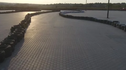 Karting track on the sunset by quadrocopter Stock Footage 67672865