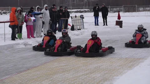 Karting will start and go to the turn Stock Footage 58158996