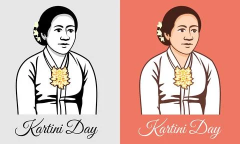 Kartini Day Design with Elegant Script and Portrait in Two Color Variations 스톡 일러스트