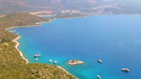 Kas bay aerial drone flight forward and descending Stock Footage 344556057