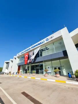 KAŞ, TURKEY - 2025, May 8: Facade of Kaş bus terminal in the afternoon Stock Photos
